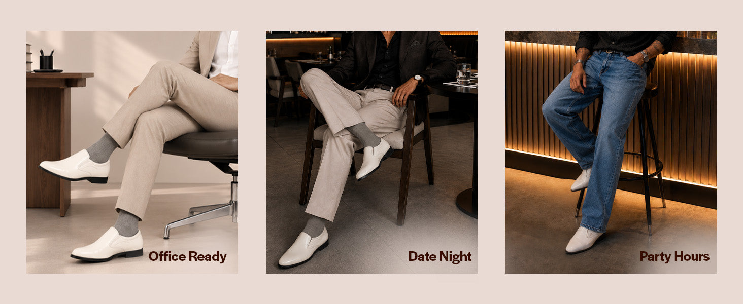 Men White Patent Leather Party Formal Textured Strip Slip On Shoes
