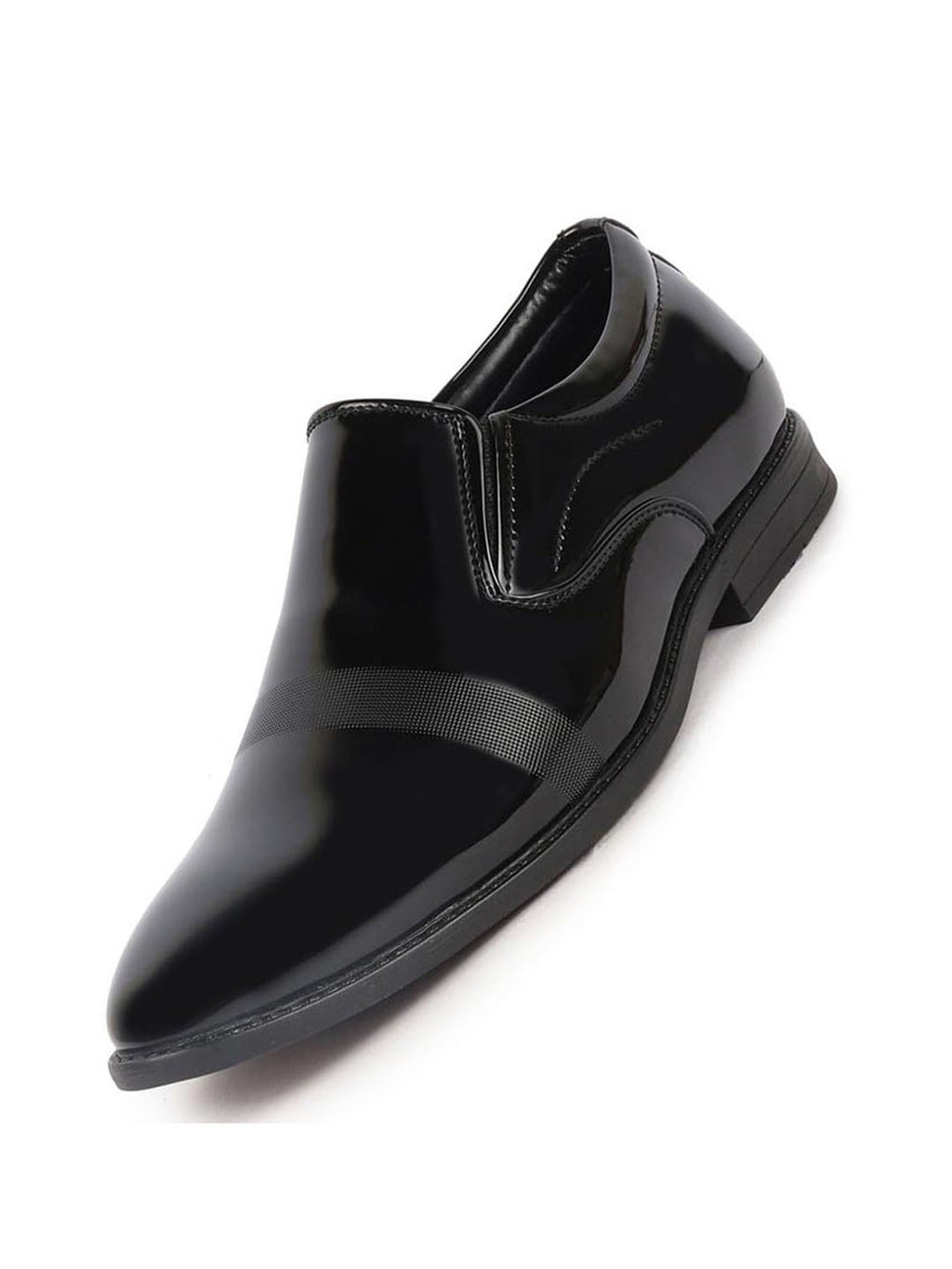 Men Black Patent Leather Party Formal Textured Strip Slip On Shoes