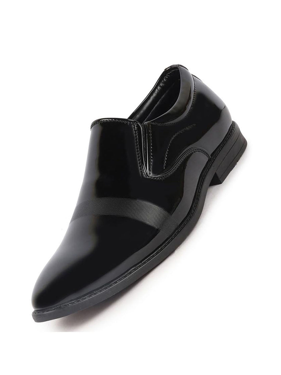 Men Black Patent Leather Party Formal Textured Strip Slip On Shoes