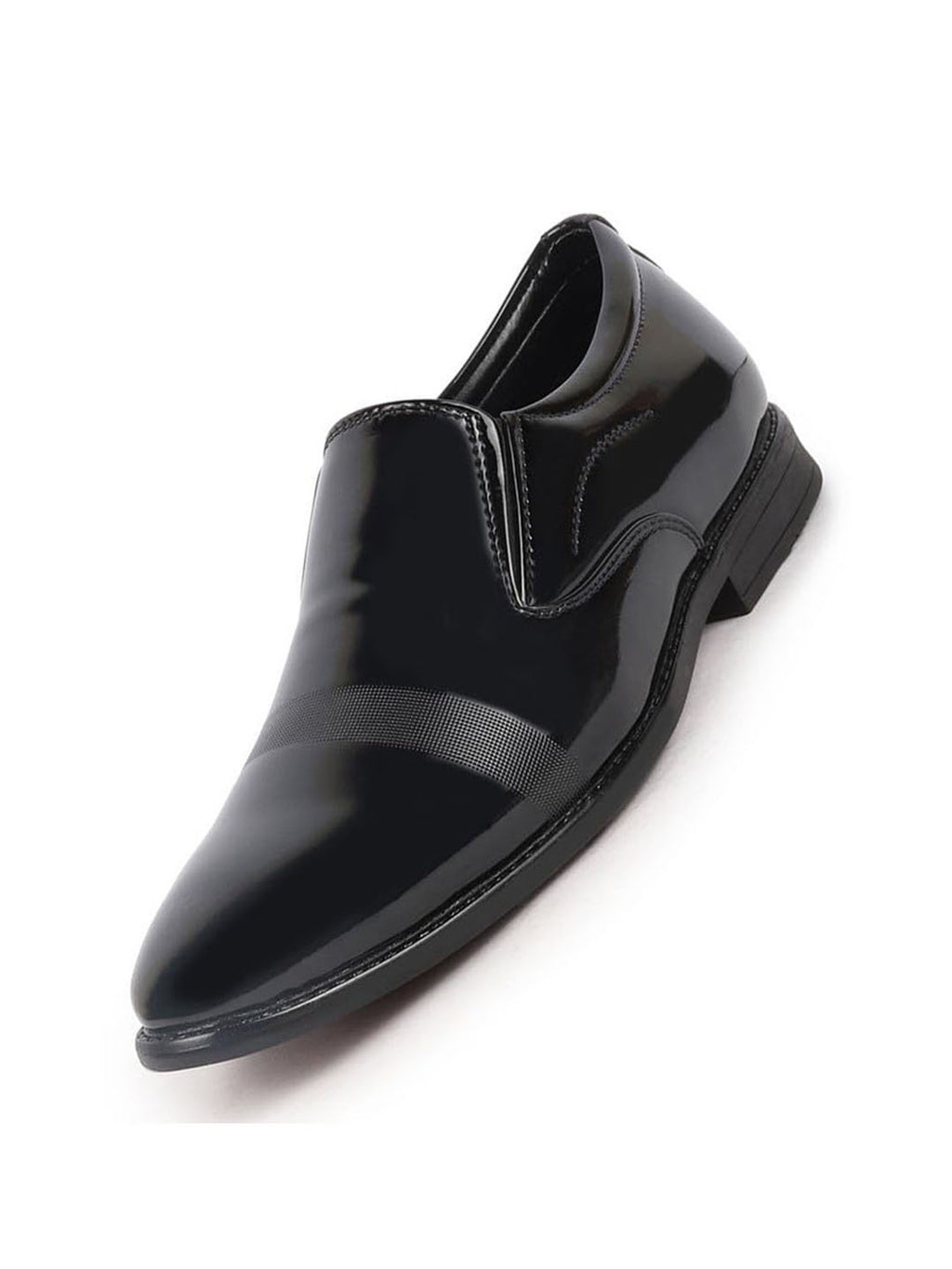 Shop Men Blue Patent Leather Party Formal Textured Strip Slip On Shoes Online.