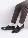 Men Black Patent Leather Party Formal Textured Strip Slip On Shoes