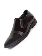 shop men brown patent leather party formal textured strip slip on shoes online.