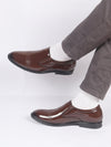 Shop Men Tan Patent Leather Party Formal Textured Strip Slip On Shoes Online.