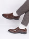 Shop Men Tan Patent Leather Party Formal Textured Strip Slip On Shoes Online.