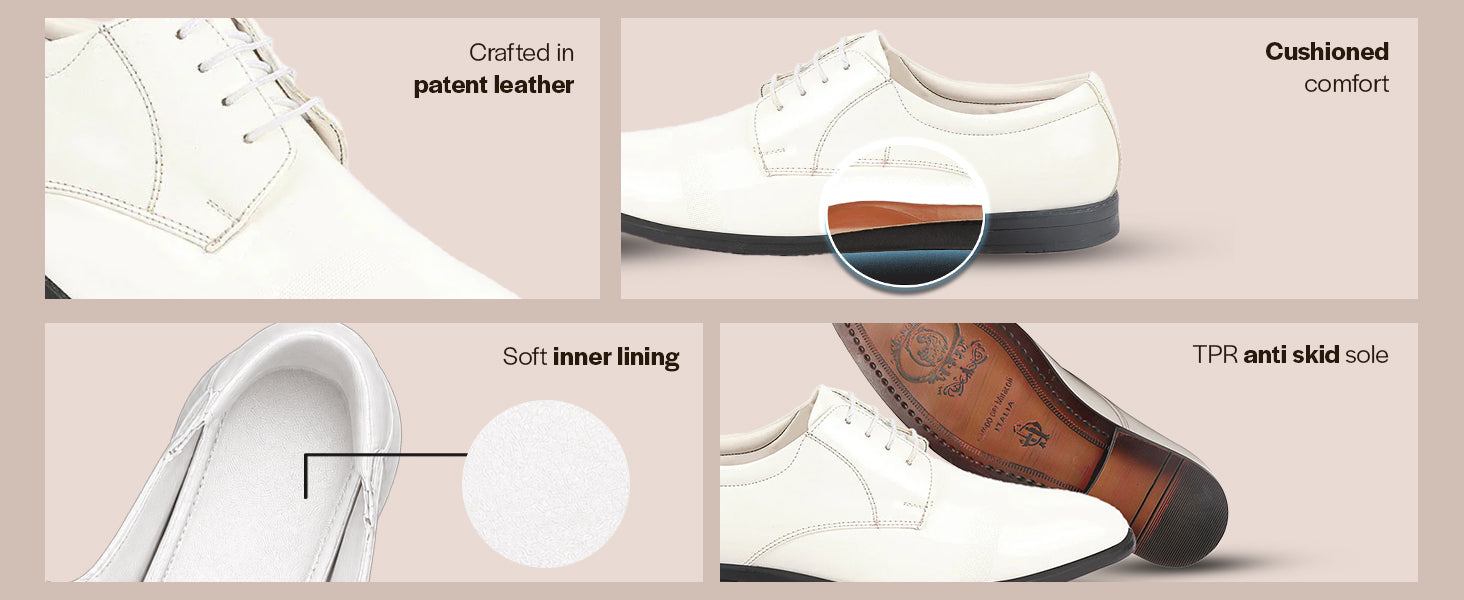 Men White Patent Leather Party Formal Textured Strip Lace Up Shoes