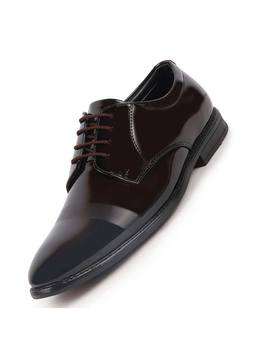 shop men brown patent leather party formal textured strip lace up shoes online.