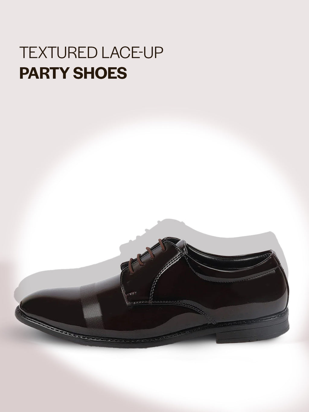 shop men brown patent leather party formal textured strip lace up shoes online.