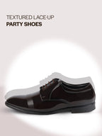 shop men brown patent leather party formal textured strip lace up shoes online.
