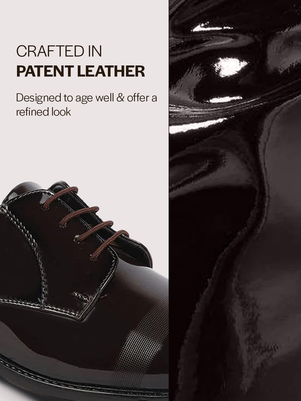 shop men brown patent leather party formal textured strip lace up shoes online.