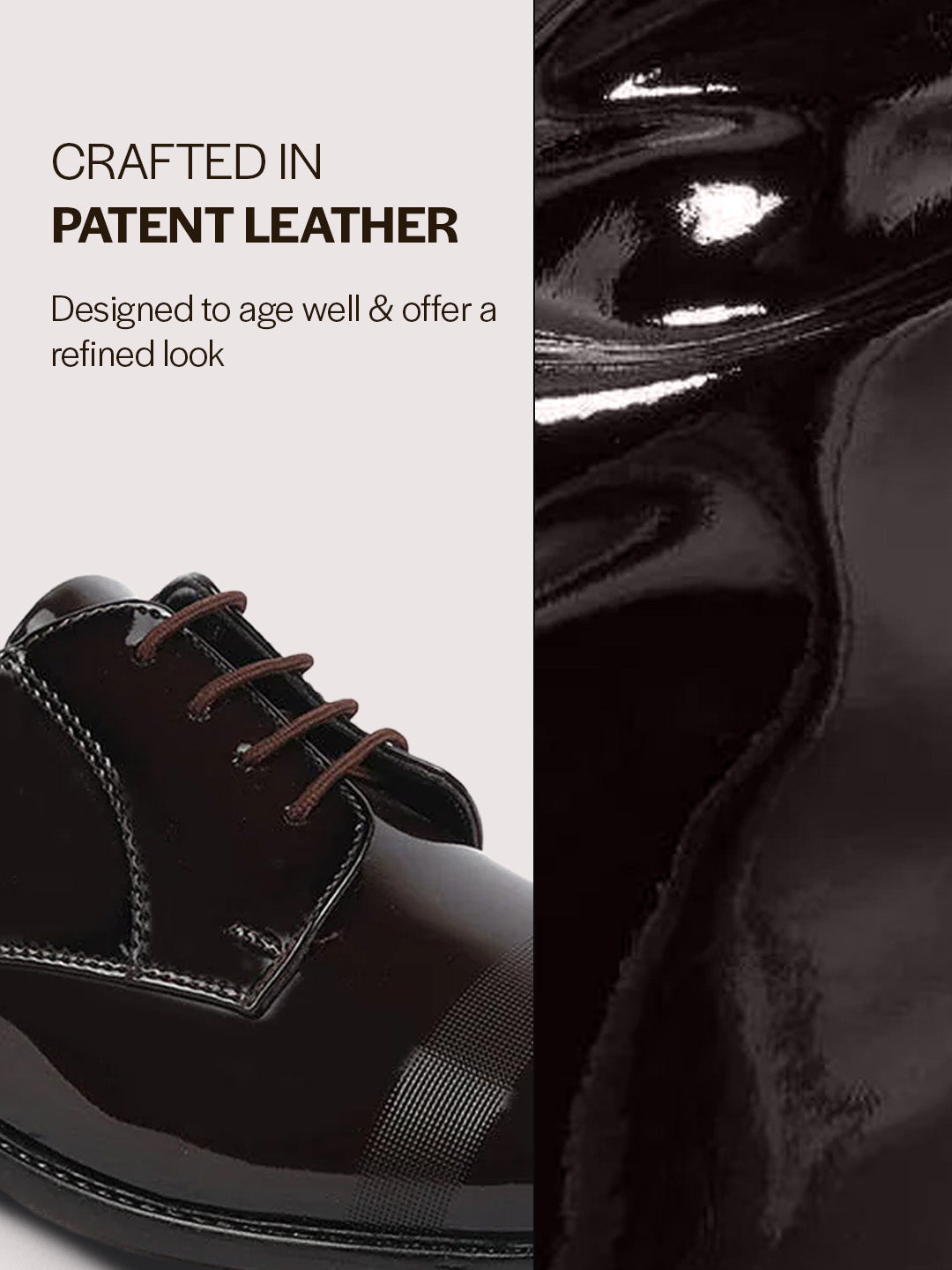 shop men brown patent leather party formal textured strip lace up shoes online.