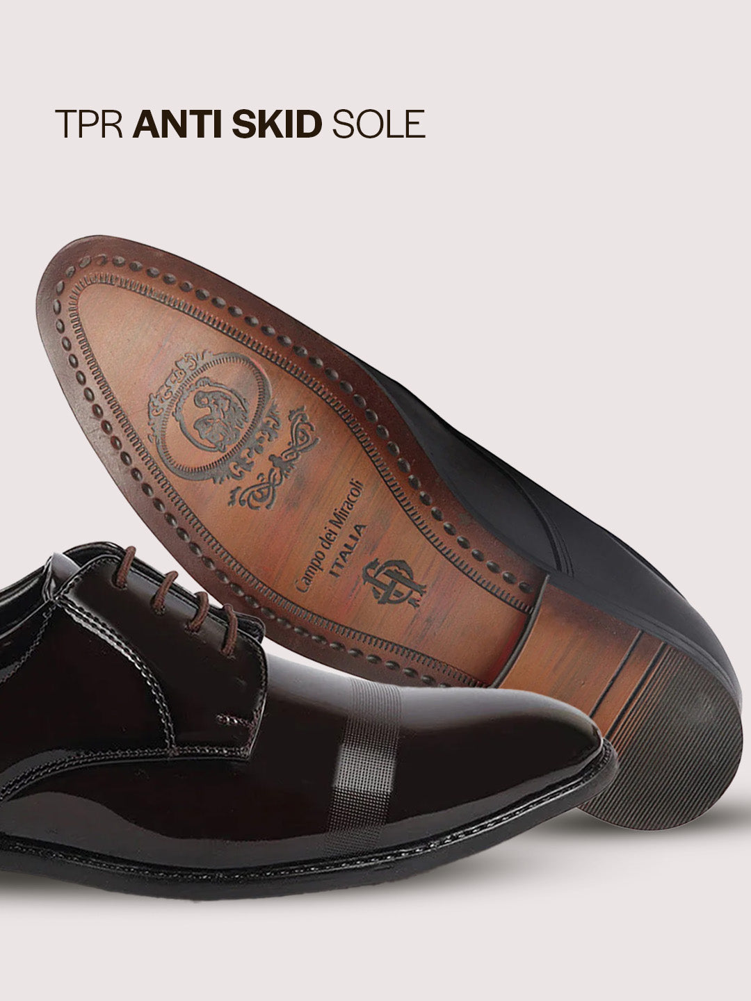 shop men brown patent leather party formal textured strip lace up shoes online.