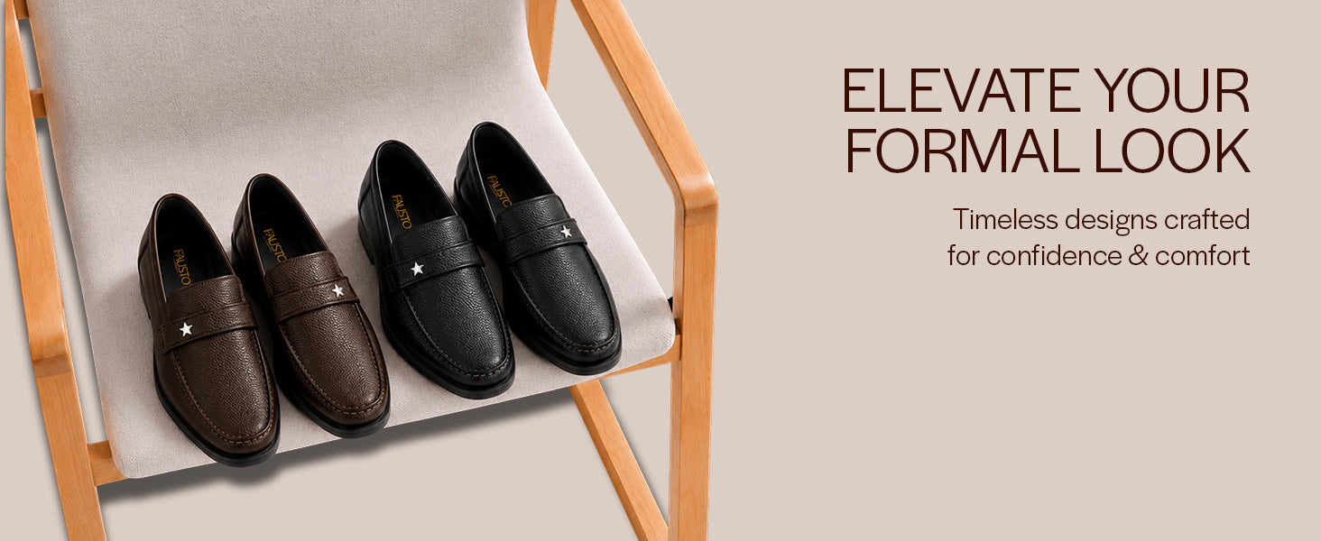 Men Black Genuine Leather Formal Slip On Moccasins Shoes for Office|Memory Cushion Meeting Slip-Ons