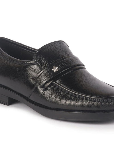 Men Black Genuine Leather Formal Slip On Moccasins Shoes for Office|Memory Cushion Meeting Slip-Ons