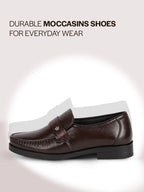 men brown genuine leather formal slip on moccasins shoes for office|memory cushion meeting slip-ons