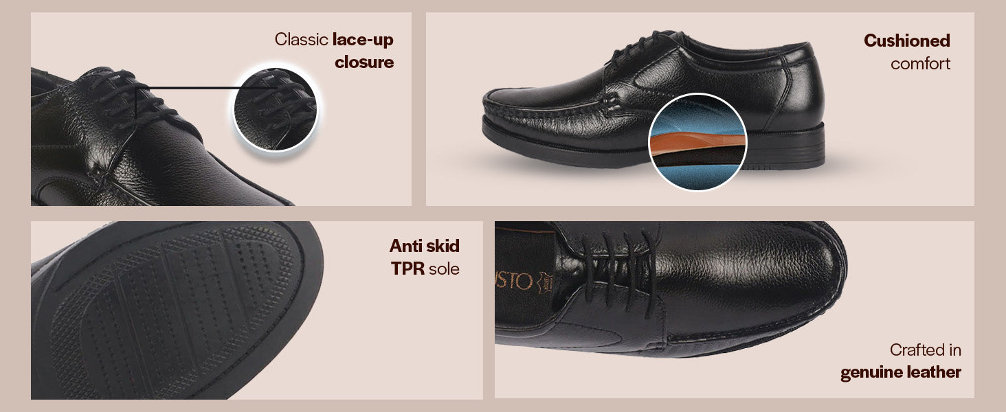 Men Brown Genuine Leather Formal Lace Up Moccasins Derby Shoes for Office|Memory Cushion Work Shoes Lace-Ups