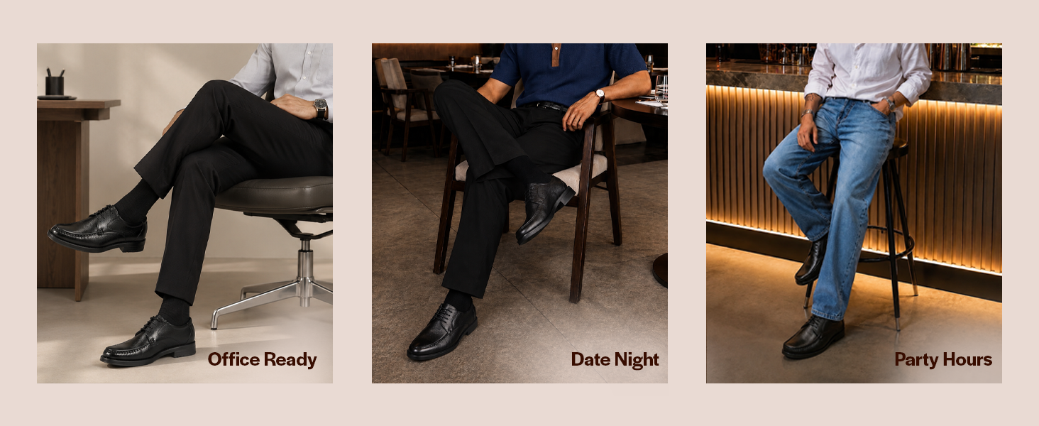 Men Brown Genuine Leather Formal Lace Up Moccasins Derby Shoes for Office|Memory Cushion Work Shoes Lace-Ups