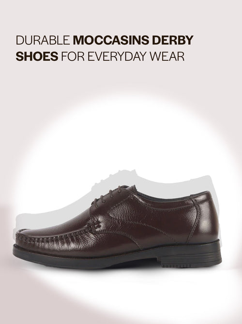 men brown genuine leather formal lace up moccasins derby shoes for office