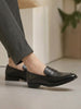 Men Black Genuine Leather Formal Textured Slip On Shoes for Office Meetings|All Day Long Comfort With Soft Cushioned