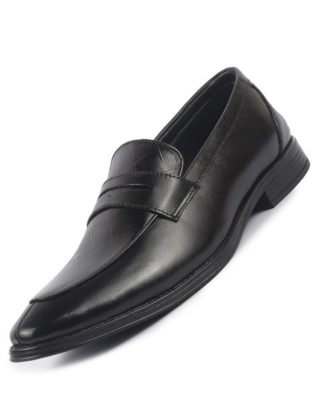 men black genuine leather formal textured slip on shoes for office meetings
