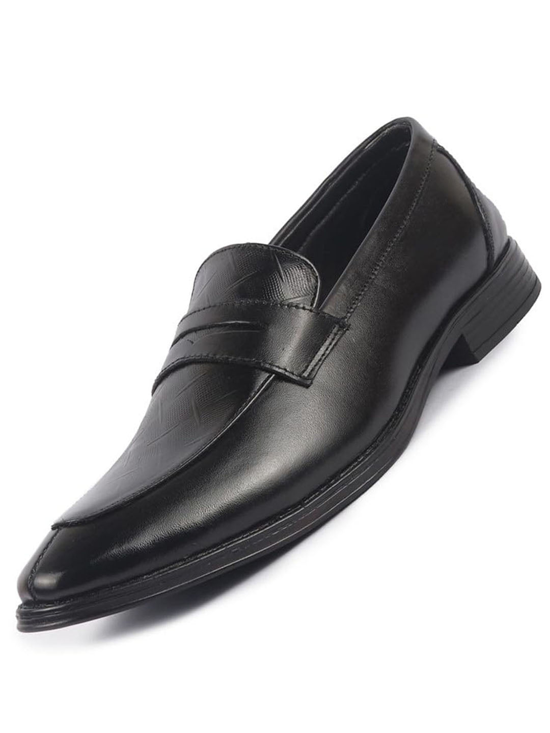 men black genuine leather formal textured slip on shoes for office meetings