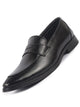 Men Black Genuine Leather Formal Textured Slip On Shoes for Office Meetings|All Day Long Comfort With Soft Cushioned