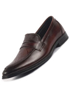 Men Brown Genuine Leather Formal Textured Slip On Shoes for Office Meetings|All Day Long Comfort With Soft Cushioned