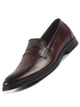 Men Brown Genuine Leather Formal Textured Slip On Shoes for Office Meetings|All Day Long Comfort With Soft Cushioned