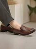 Men Tan Genuine Leather Formal Textured Slip On Shoes for Office Meetings|All Day Long Comfort With Soft Cushioned