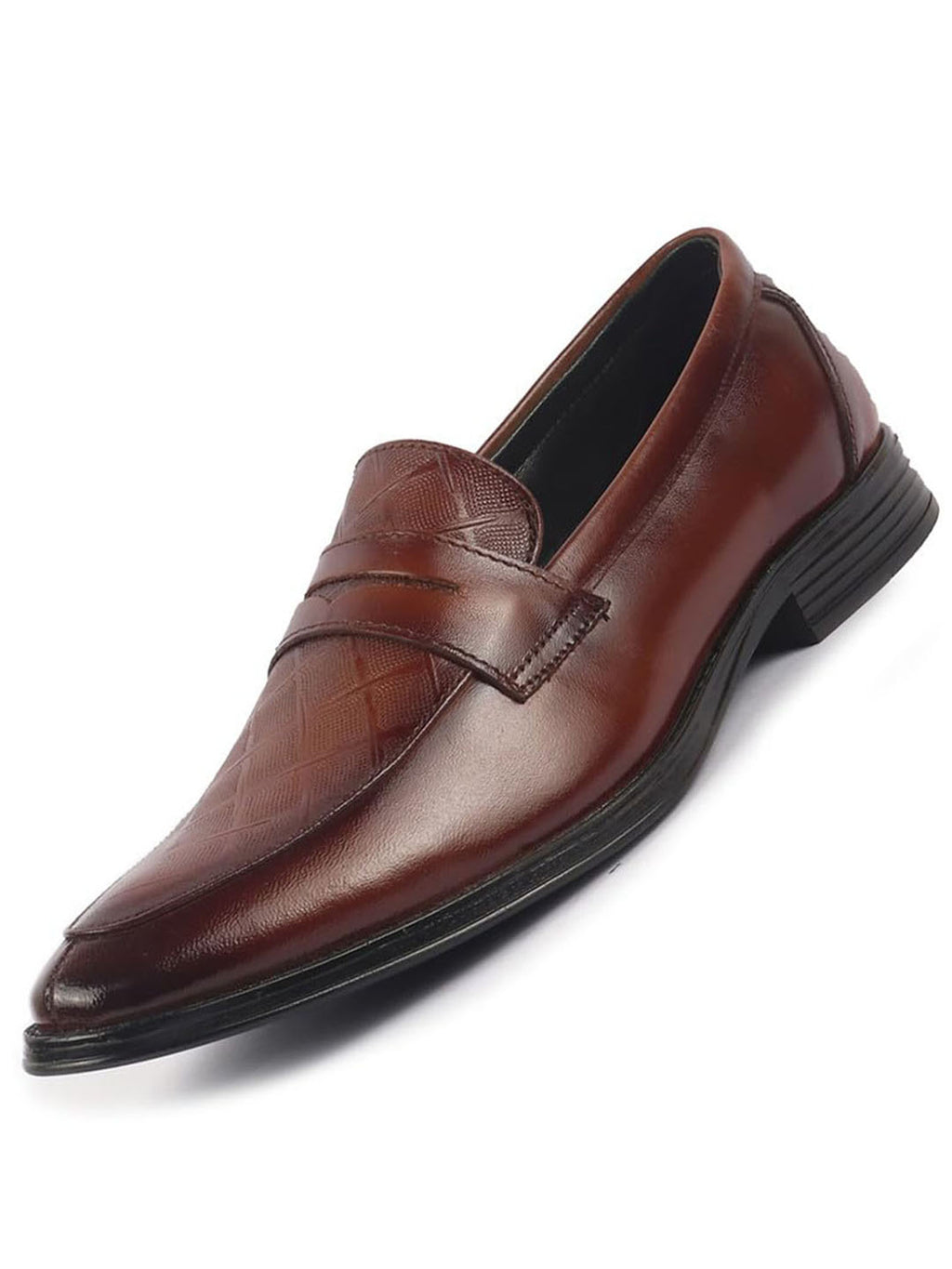 men tan genuine leather formal textured slip on shoes for office meetings