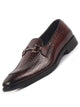 Men Brown Genuine Leather Horsebit Buckle Textured Office Formal Slip On Shoes|Slip Resistant Sole with Memory Cushioned
