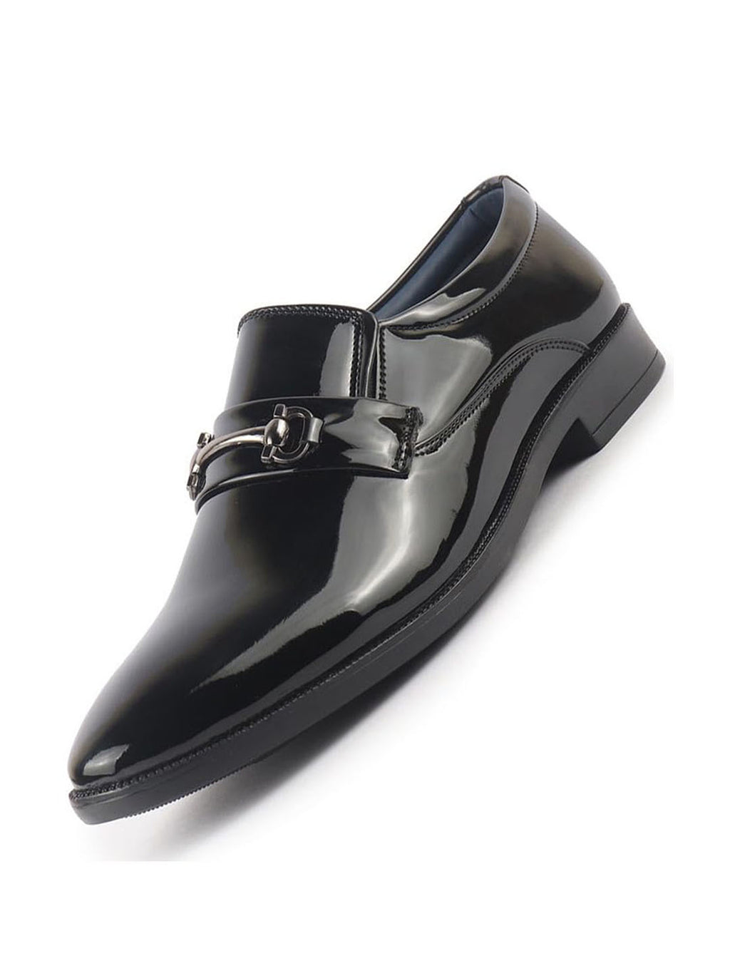 Men Black Horsebit Buckle Patent Leather Party Formal Slip On Shoes|Extra Cushioned Insole Tuxedo Loafers for Wedding, Reception, Cocktail|Slip Resistant Sole
