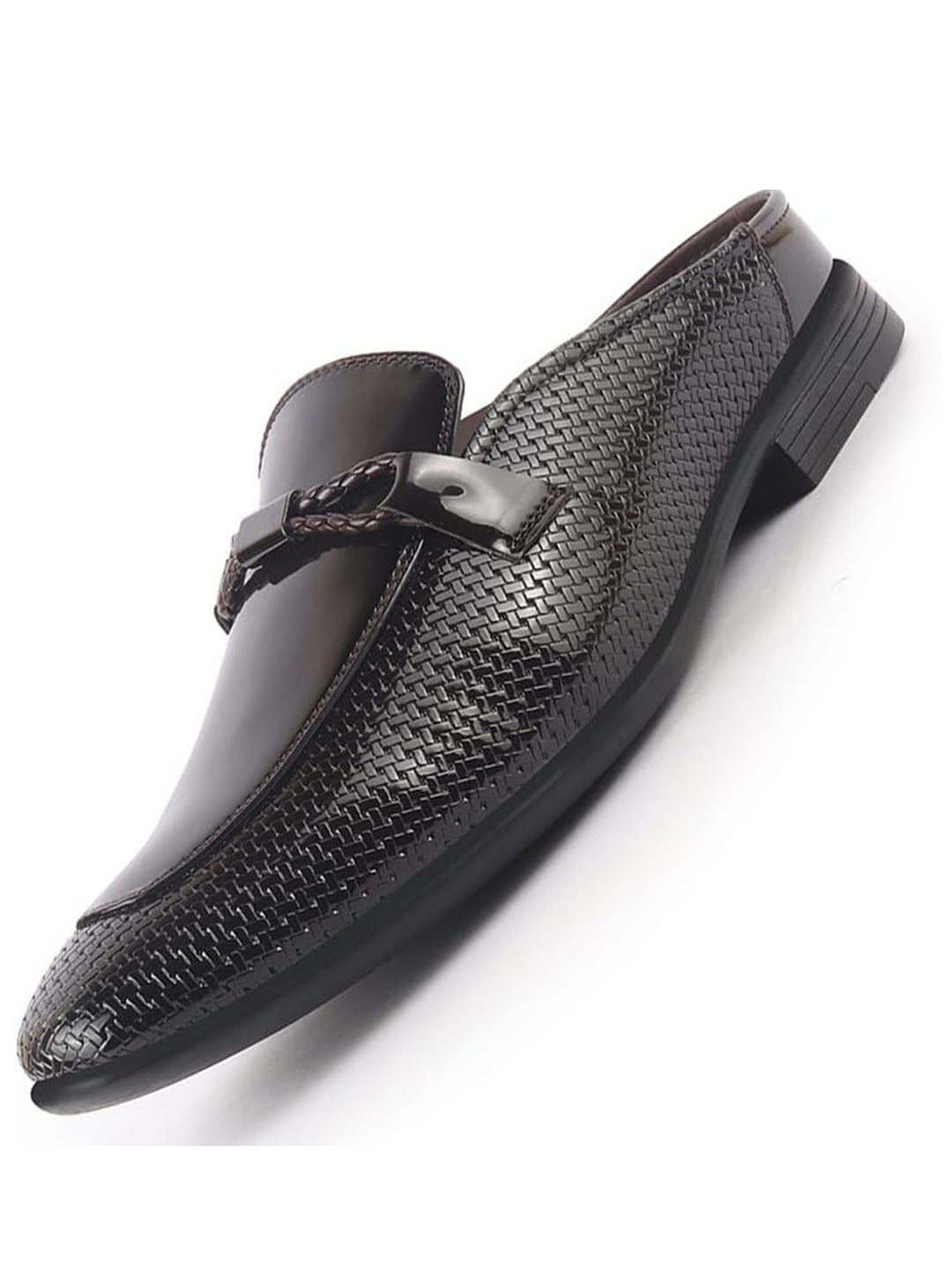 men brown bow design textured back open party formal patent leather mules shoes