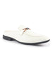 Men White Bow Design Textured Back Open Party Formal Patent Leather Mules Shoes|All Day Long Ethnic Slip On Kurta Shoes for Wedding, Festive|Memory Cushioned Insole
