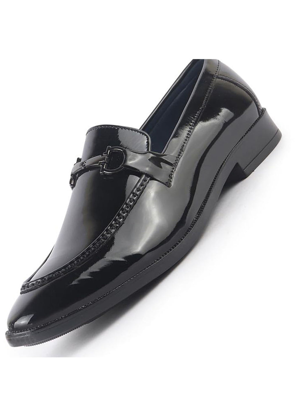 Men Black Horsebit Buckle Patent Leather Wedding Formal Slip On Mocassin Shoes|Extra Cushioned Insole Tuxedo Loafers for Party, Reception, Cocktail|Memory Cushioned Insole