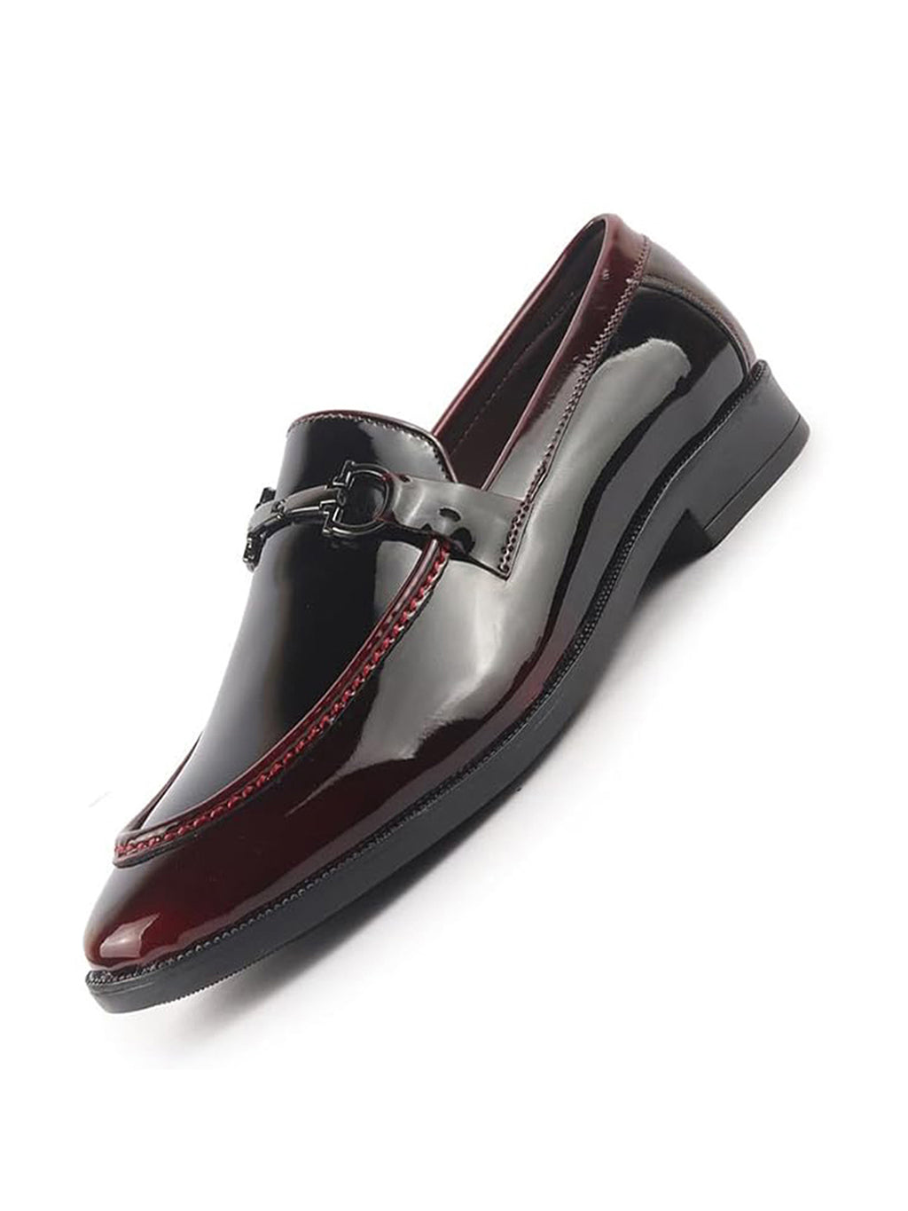 Men Cherry Horsebit Buckle Patent Leather Wedding Formal Slip On Mocassin Shoes|Extra Cushioned Insole Tuxedo Loafers for Party, Reception, Cocktail|Memory Cushioned Insole