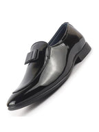 Men Black Bow Design Patent Leather Evening Cocktail Party Slip On Shoes|Memory Cushioned Insole Suit Dress Loafers for Wedding, Reception|Lightweight and Comfort