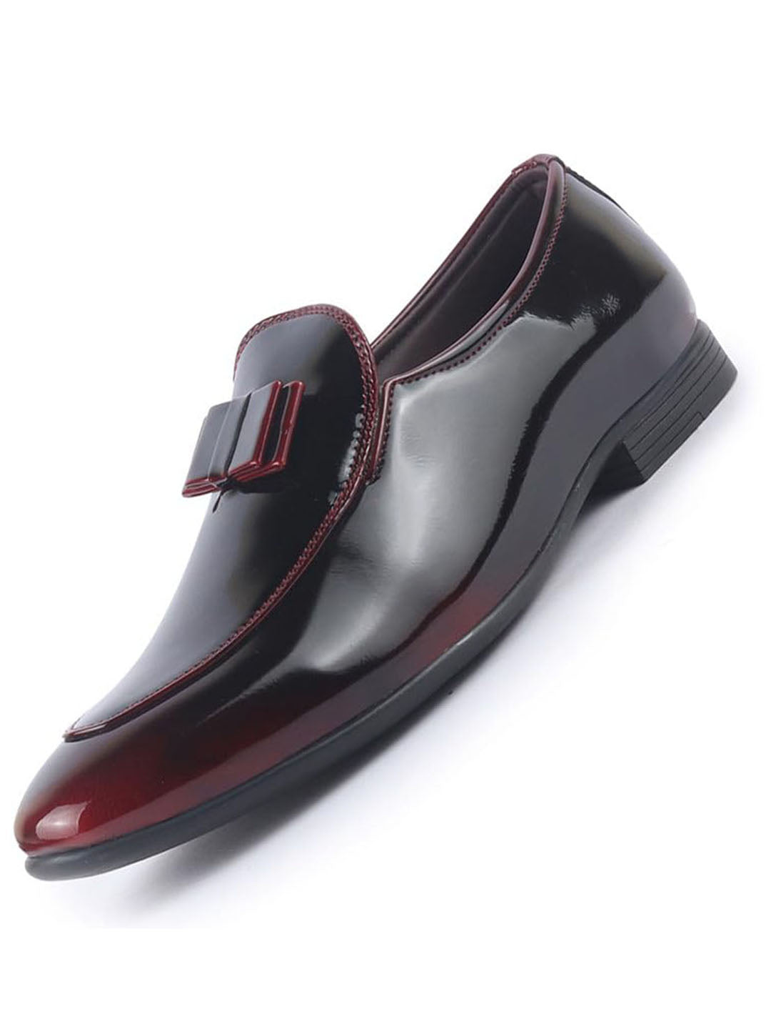 Men Cherry Bow Design Patent Leather Evening Cocktail Party Slip On Shoes|Memory Cushioned Insole Suit Dress Loafers for Wedding, Reception|Lightweight and Comfort