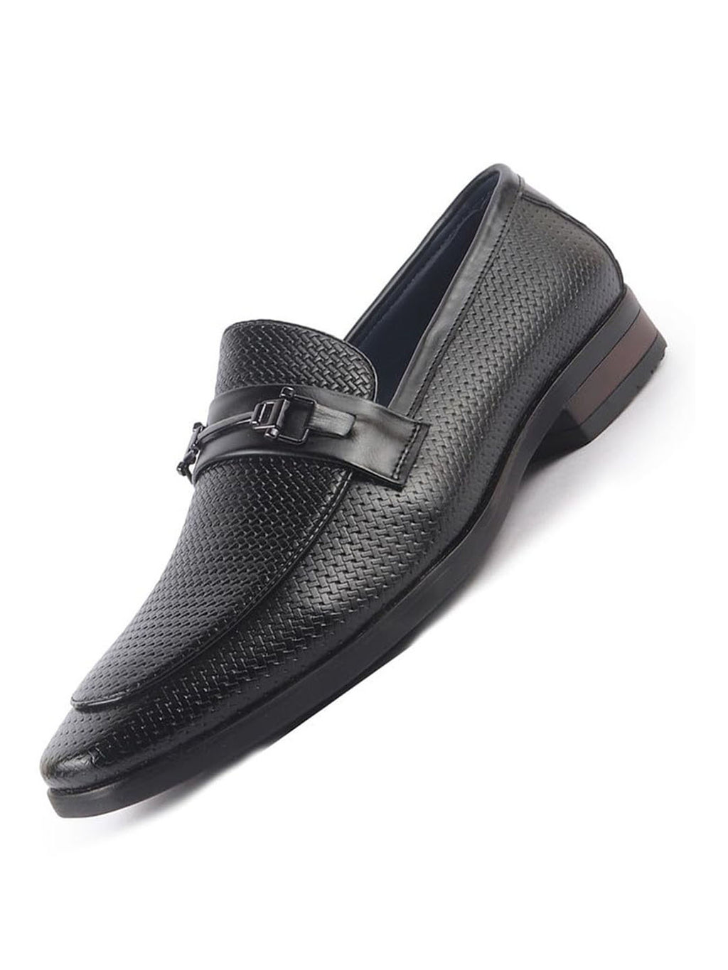 men black horsebit buckle textured classic party formal slip on shoes