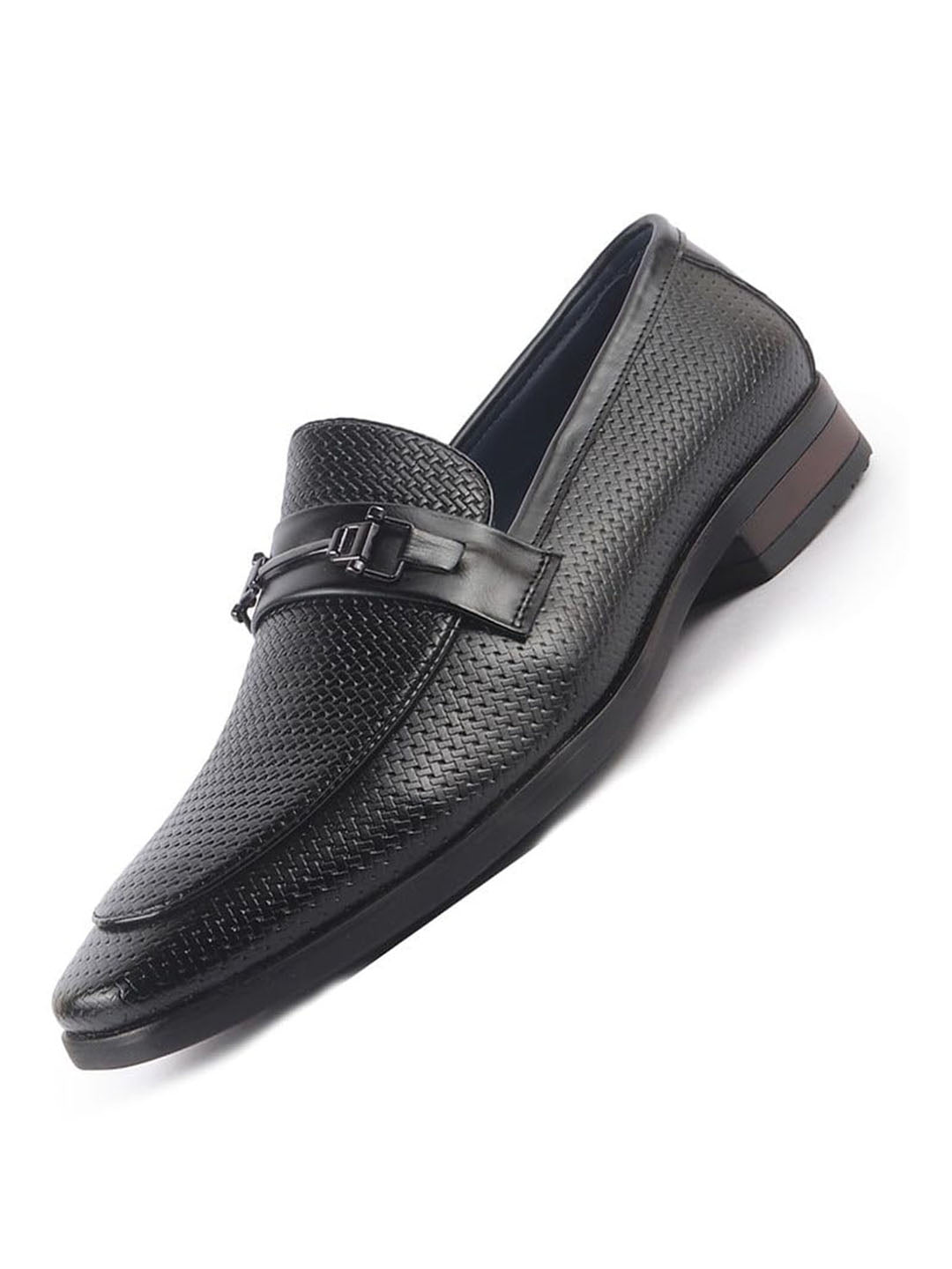 men black horsebit buckle textured classic party formal slip on shoes