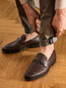 Men Brown Horsebit Buckle Textured Classic Party Formal Slip On Shoes|Memory Cushioned Insole Loafers for Office, Meeting, Wedding|All Day Comfort