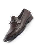 men brown horsebit buckle textured classic party formal slip on shoes