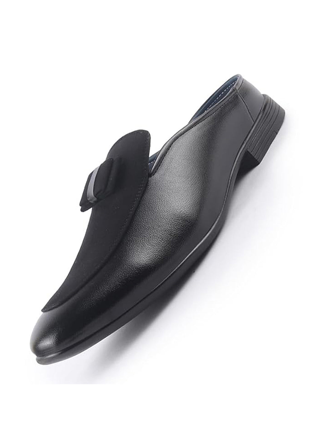Men Black Bow Design Velvet Upper Back Open Evening Party Formal Slip On Shoes|Memory Cushioned Insole Mules for Wedding, Office, Cocktail Tuxedo Dress|Lightweight and Comfort