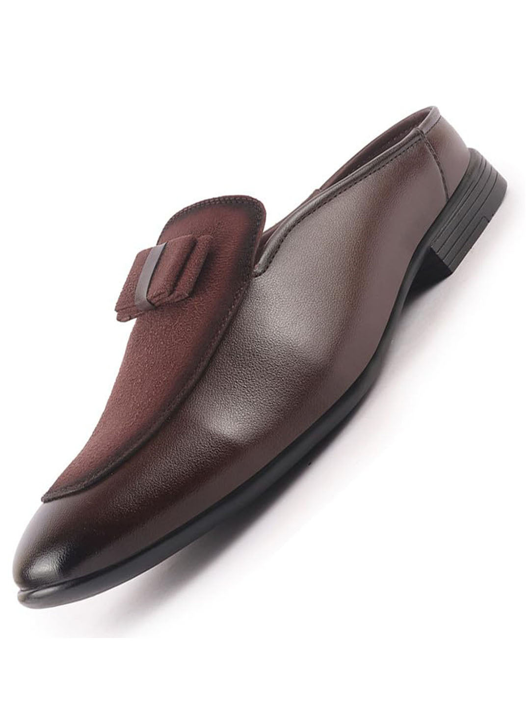 men brown bow design velvet upper back open evening party formal slip on shoes
