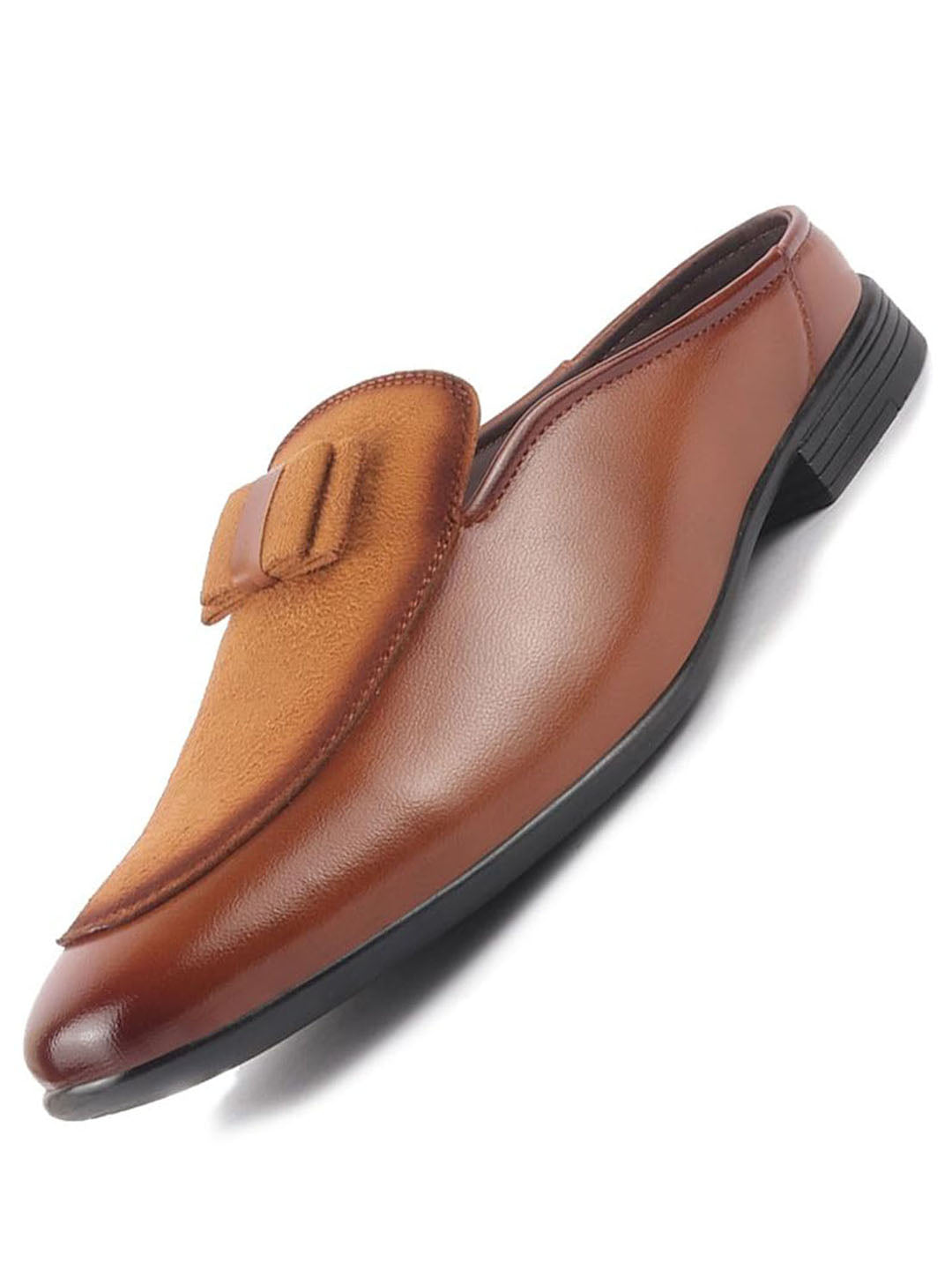 men tan bow design velvet upper back open evening party formal slip on shoes