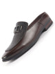 Men Brown Textured Upper Classic Buckle Evening Party Back Open Slip On Formal Shoes|Memory Cushioned Insole Tuxedo Mules for Wedding, Office Event, Cocktail Dress|Lightweight and Comfort