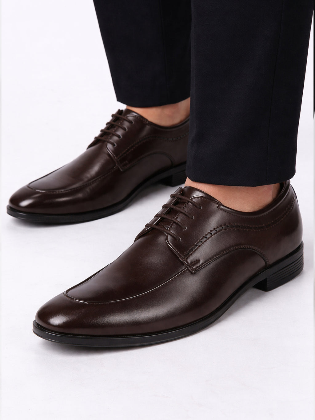 Men Brown Premium Formal Round Toe Lace-Up Shoes | Classic Derby Style Office Dress Shoes with Memory Cushioned Insole | Anti-Slip TPR Sole