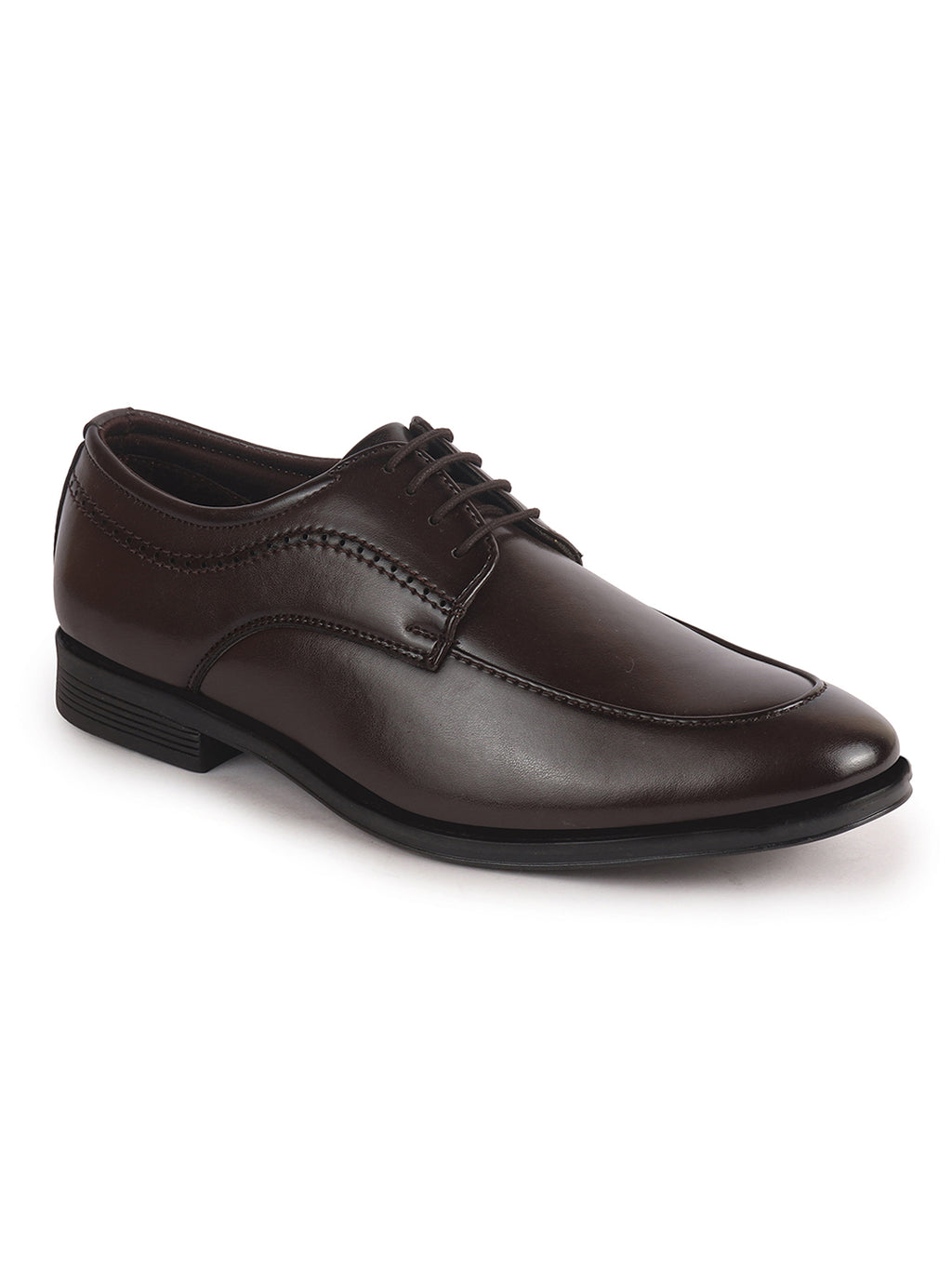 Men Brown Premium Formal Round Toe Lace-Up Shoes | Classic Derby Style Office Dress Shoes with Memory Cushioned Insole | Anti-Slip TPR Sole