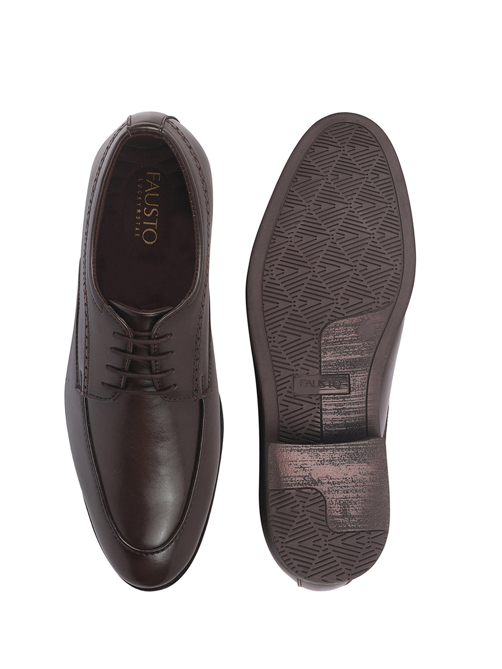 Men Brown Premium Formal Round Toe Lace-Up Shoes | Classic Derby Style Office Dress Shoes with Memory Cushioned Insole | Anti-Slip TPR Sole