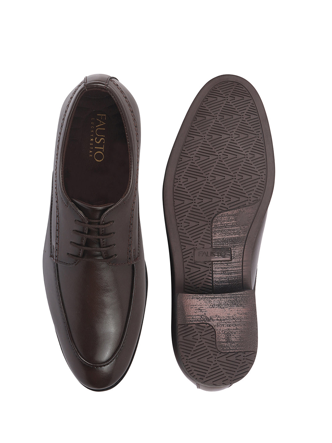 Men Brown Premium Formal Round Toe Lace-Up Shoes | Classic Derby Style Office Dress Shoes with Memory Cushioned Insole | Anti-Slip TPR Sole