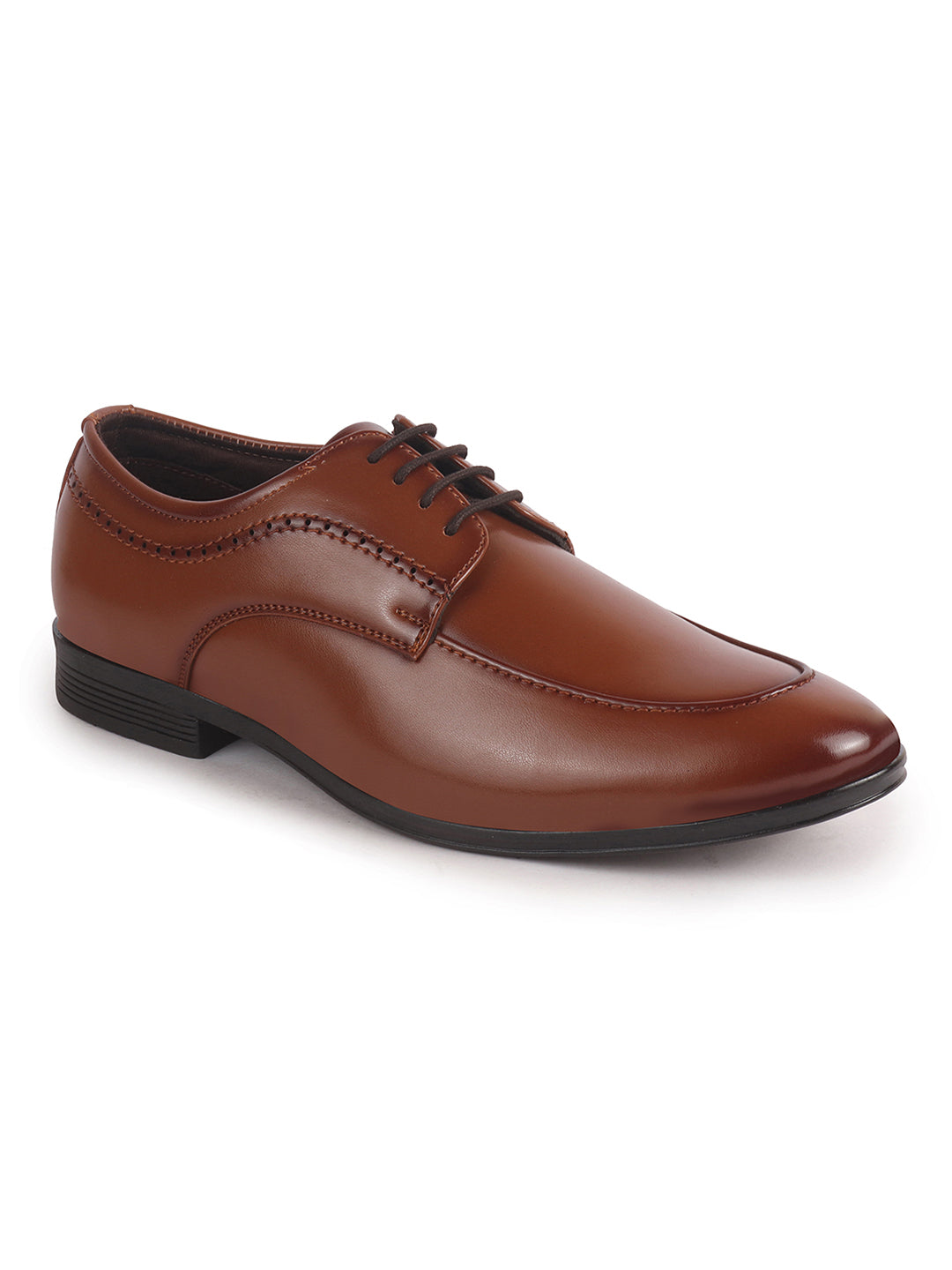Men Tan Premium Formal Round Toe Lace-Up Shoes | Classic Derby Style Office Dress Shoes with Memory Cushioned Insole | Anti-Slip TPR Sole